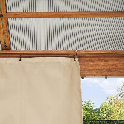 TOOLPORT Hardtop Gazebo 10x10 ft with Polycarbonate Roof - Wood-Like Finish - 4 Side Panels in Champagne