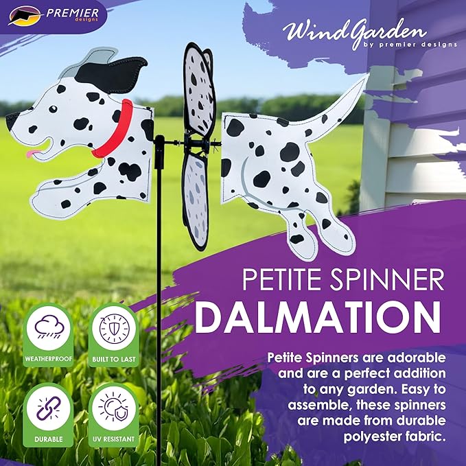 Premier Kites Petite Spinner Dalmation – Whimsical Wind Spinner for Yard & Garden, Durable Weather-Resistant Fabric, Easy to Assemble, Outdoor Decor for Patios, Lawns, & Fairy Lovers