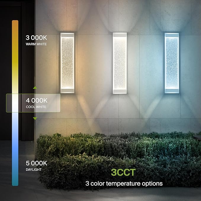 ASD LED 24 Inch Bubble Glass Wall Light Fixture | 22W 530LM 3000-5000K 100-277V | 3CCT, Waterproof, Dimmable, Up-Down Glow, ETL Listed | Exterior Flush Mount Sconce, Outdoor Lighting | White, 2 Pack