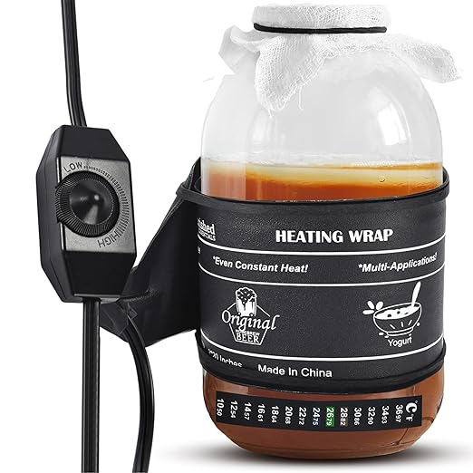Nourished Essentials | Kombucha Heating Wrap Black - 3''x20'' - Precise Temperature Control for Kombucha Brewing Kit and Fermentation Heater Pad - Homebrew, Germination Supplies and Sourdough Starter