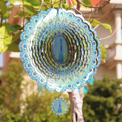 Peacock Wind Spinner Outdoor 3D Stainless Steel Garden Hanging Decorations Outdoor, 12 inch Metal Wind Spinners Clearance, Wind Kinetic Sculpture Yard Art Decor Gift for Women Men