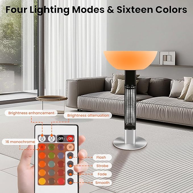 R.W.FLAME 1500W Outdoor Patio Heater, Electric Infrared Heater, Rapid Heating in 5s with LED Lights and Remote Control, IP55 Waterproof and Overheat Protection for Patio, Backyard Indoor and Outdoor