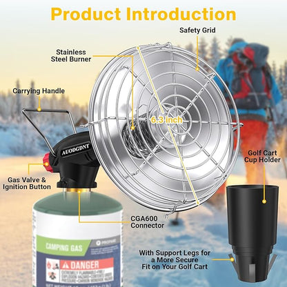 Golf Cart Heater,9200BTU Outdoor Portable Propane Camping Heater with Golf Cart Cup Holder & Self Ignition for EZGO Yamaha Club Car,Most Golf Cart - Fuel Cylinder not included