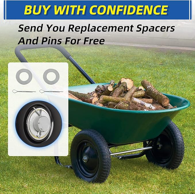 13" Flat-free Solid Tire and Wheel, with 5/8" Axle Bore Hole, 2.2" Offset Hub, Replacement 4.00-6 Wheelbarrow tire, Compatible with Garden Wagon Trolley Dolly, 2 Pack
