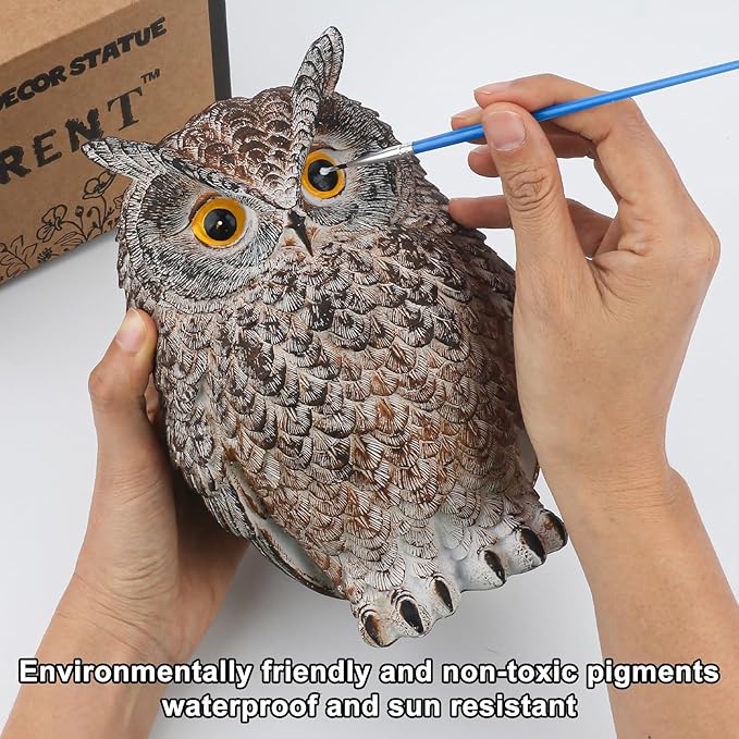 8.3" Realistic Owl Statue for Indoor & Outdoor Decoration, Effective Birds Deterrent for Garden, Patio, Yard, Fake Owl Suitable for Home Decor (Brown)