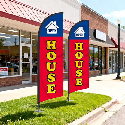 2 Packs Open House Flag for Real Estate 8 Ft Open Feather Flags Banner with Pole Kit and Ground Stake for Outside Outdoor