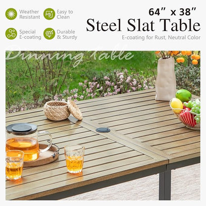 Sophia & William Outdoor Patio Dining Set for 6 | Outdoor Table and Chairs | Removable Seat Cushions | 4 Fixed Chairs | 2 Swivel Patio Dining Chairs | 64" Metal Tabletop with Wood Texture