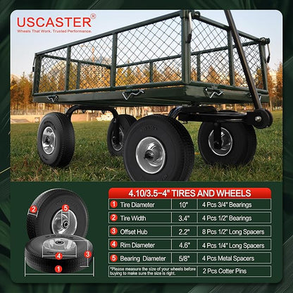 4.10/3.50-4 Tire and Wheel Flat Free,10-Inch Solid Wheel Replacement with 5/8 Extra 3/4 &1/2 Bearings,2.2" Offset Hub -Compatible with Hand Truck,Wheelbarrow,Dolly(Wave,Gray)