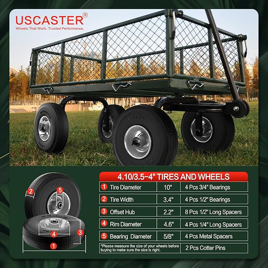 4.10/3.50-4 Tire and Wheel Flat Free,10-Inch Solid Wheel Replacement with 5/8 Extra 3/4 &1/2 Bearings,2.2" Offset Hub -Compatible with Hand Truck,Wheelbarrow,Dolly(Wave,Gray)