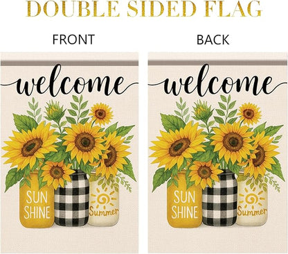 Spring Summer Welcome Garden Flag Sunflower Floral Yard Banner 12x18 Inch Double Sided Outdoor Decoration for Porch Lawn Patio Entryway Rustic Country Farmhouse Seasonal Home