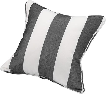 Outdoor Throw Pillow with Insert 18x18 Inch, Set of 2, Piping Edge Waterproof Fade Resistant Decorative Fluffy Pillows for Patio Furniture Chair Bench Couch Sofa - Black Ivory Striped