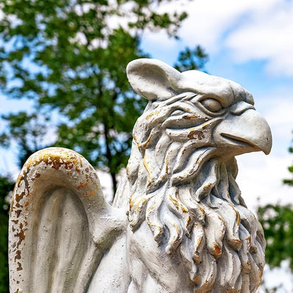 Zaer Ltd. Set of 2 Garden Griffin Statues, Magnesium-Cement Sculptures, 28.3" H Outdoor Entrance Decor (Distressed Gray)