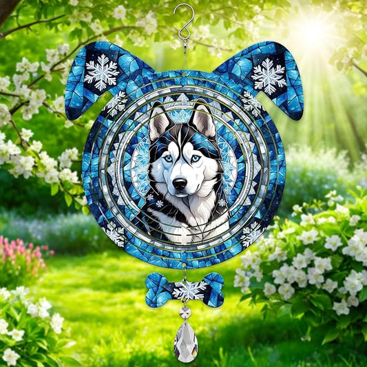 Siberian Husky Dog Ears Wind Spinner, Siberian Husky Wind Spinner Hanging for Yard and Garden V02