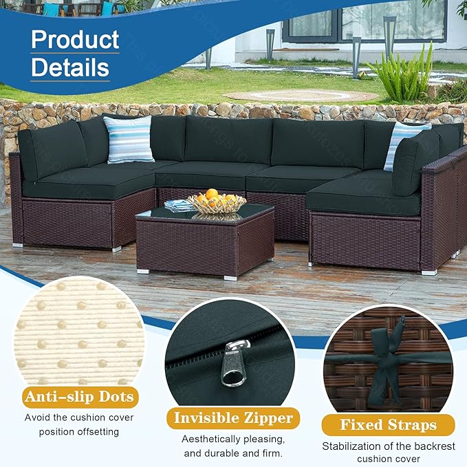 14 PCs Patio Cushion Covers for 7 PCs Outdoor Furniture Sectional Seating Sets Water Resistant Plus 2 Throw Pillows (Gray, 24.8(L)*24.8(W)*3.14(T) inches)