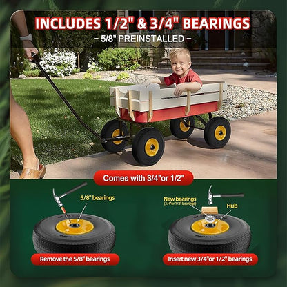 4.10/3.50-4 Tire and Wheel Flat Free,10-Inch Solid Wheel Replacement with 5/8 Extra 3/4 &1/2 Bearings,2.2" Offset Hub -Compatible with Hand Truck,Wheelbarrow,Dolly(Wave,Yellow)