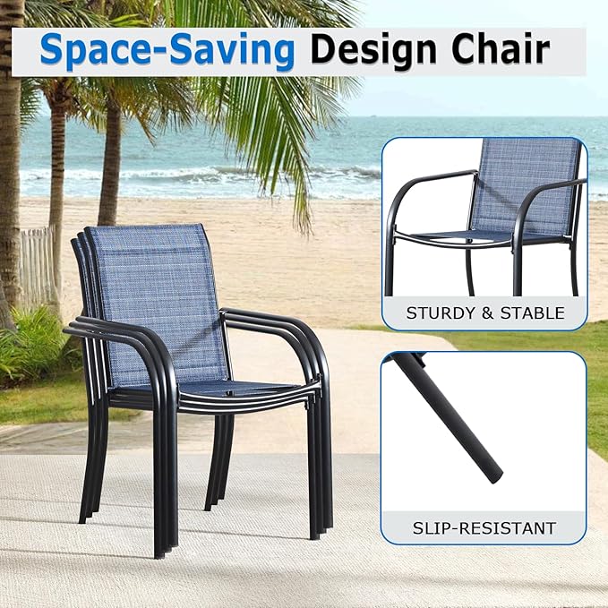 Outdoor Dining Chairs Set of 6, Stackable Patio Chairs with Textilene Fabric, Lightweight Garden Chairs for Poolside, Backyard, Camping, Light Blue