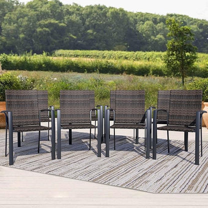 Outdoor Dining Chairs Set of 8, Stackable Patio Chairs with Woven Rattan Back & Seat, Perfect for Patio, Garden, or Deck, Rattan Gray Brown