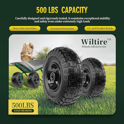 (2 Pack) 4.10/3.50-4 Flat Free Tire and Wheel 10-Inch Solid Wheel Replacement with 5/8 Bearings,2.2" Offset Hub -Compatible with Hand Truck,Wheelbarrow(Black)