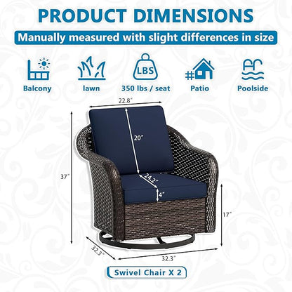 Vista Vibe Outdoor Patio 360 Degree Swivel Glider Rocker Chairs Set of 2, Washable Cushions, All-Weather & Steel Frame & Deep Seat Chairs, Balcony, Yard (Navy)