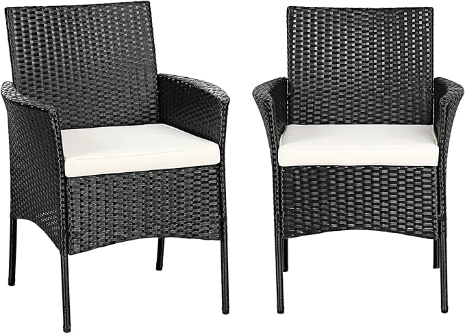 HAPPYGRILL 2 Pieces Patio Chairs Set Outdoor Rattan Wicker Single Armchair PE Furniture Sofa Set with Cushions