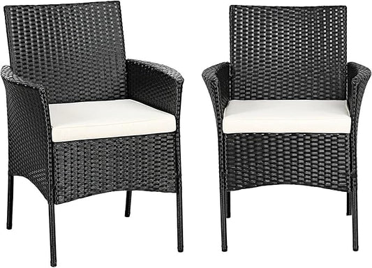 HAPPYGRILL 2 Pieces Patio Chairs Set Outdoor Rattan Wicker Single Armchair PE Furniture Sofa Set with Cushions
