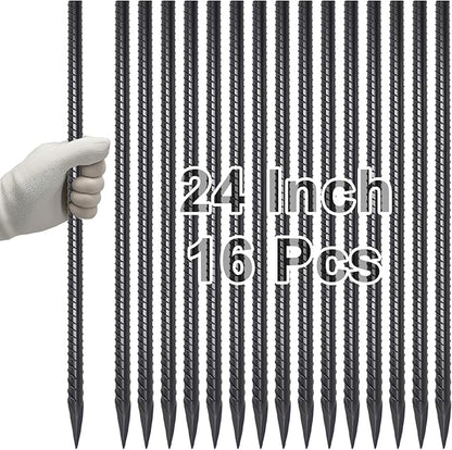 VVOKGO Rebar Stakes 24 Inch Ground Straight Concrete Form Stakes Heavy Duty (16pcs), 3/8" Diameter Metal Steel Spikes Anchors with Chisel Point End for Plant Support, Garden Border,Landscape Edging