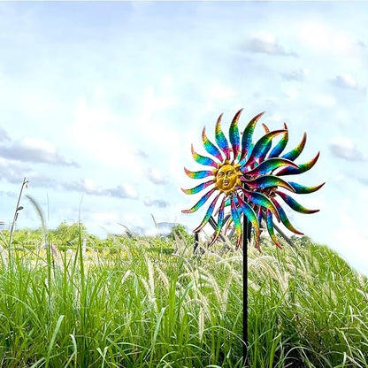 75" Multi-Color Wind Spinners Outdoor Metal Sun Wind Sculptures for Garden, Patio, Yard, Lawn Decorations Double Windmill Spinne