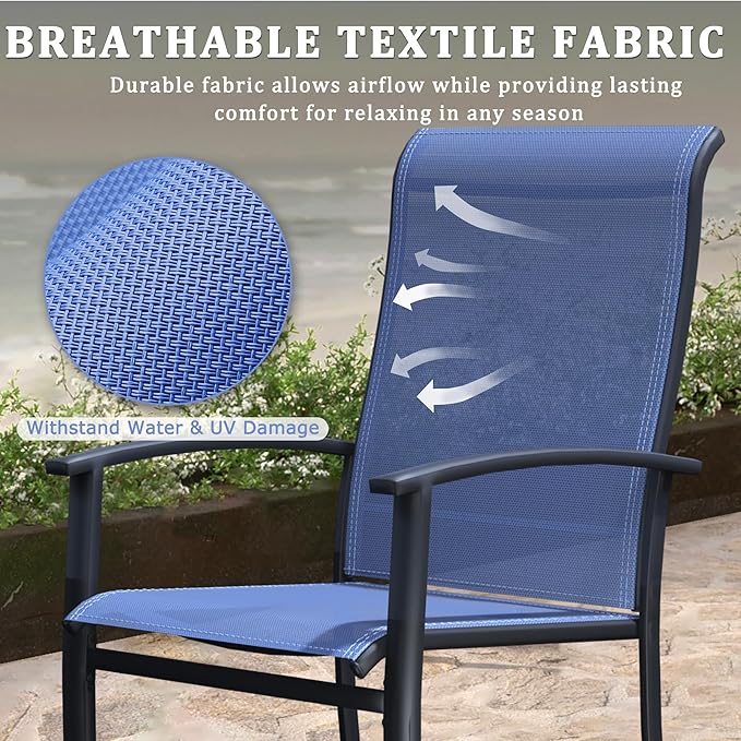 Outdoor Dining Chairs Set of 6, Stackable Patio Chairs with Metal Frame & Textilene Fabric, Perfect for Patio Garden Deck, Blue