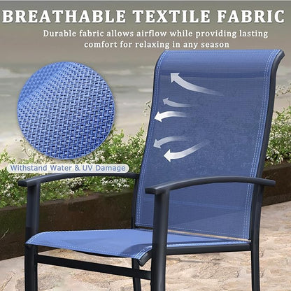 Outdoor Dining Chairs Set of 4, Stackable Patio Chairs with Metal Frame & Textilene Fabric, Perfect for Patio Garden Deck, Blue