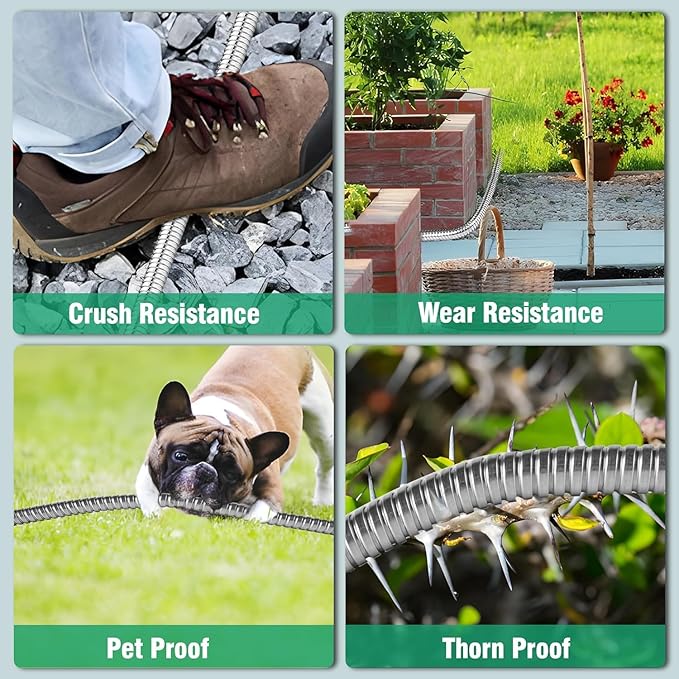 200Ft Metal Garden Hose durable stainless steel Water Hose, flexible, lightweight hose is resistant to kinks and tangles.With 10-way nozzle, strong 3/4” metal fittings, and a Stop Valve.