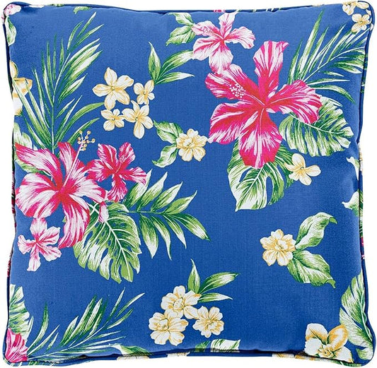 BrylaneHome 20" Square Throw Pillow - Patio & Outdoor - Water, Stain & Fade Resistant - Cobalt Tropicana