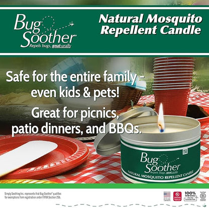 Bug Soother - Natural Insect, Gnat and Mosquito Repellent Candle, 1oz Bottle of Bug Spray Deterrent - Safe for Adults, Kids, Pets, Environment - Made in USA
