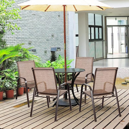 Tangkula 2 Piece Patio Dining Chairs, Outdoor Bistro Chairs W/Curved Armrests, Easy-to-Dry Fabric, Reinforced Steel Frame, Wide & Comfortable Camping Chairs for Garden, Poolside, Backyard (1, Brown)