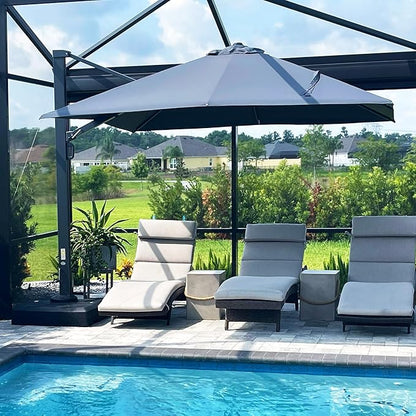 PURPLE LEAF 10 FT Square Patio Umbrella Large Outdoor Aluminum Offset Umbrella with 360-degree Rotation Cantilever Umbrella for Garden Deck Backyard Pool, Grey