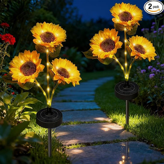 Solar Flowers Lights - Upgraded Outdoor Sunflowers Flowers Lights, Waterproof Outdoor Solar Lights for Garden, Patio, Backyard,Party and Office (Sunflowers, 2)