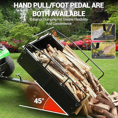 Garvee Garden Utility Trailer, 17 Cu. Ft & 750 LBS Capacity, ATV UTV Hauling Trailer, Tow Behind Steel Dump Cart, Hand Pull or Foot Pedal, Heavy Duty Yard Trailers for Lawn Mower Tractor