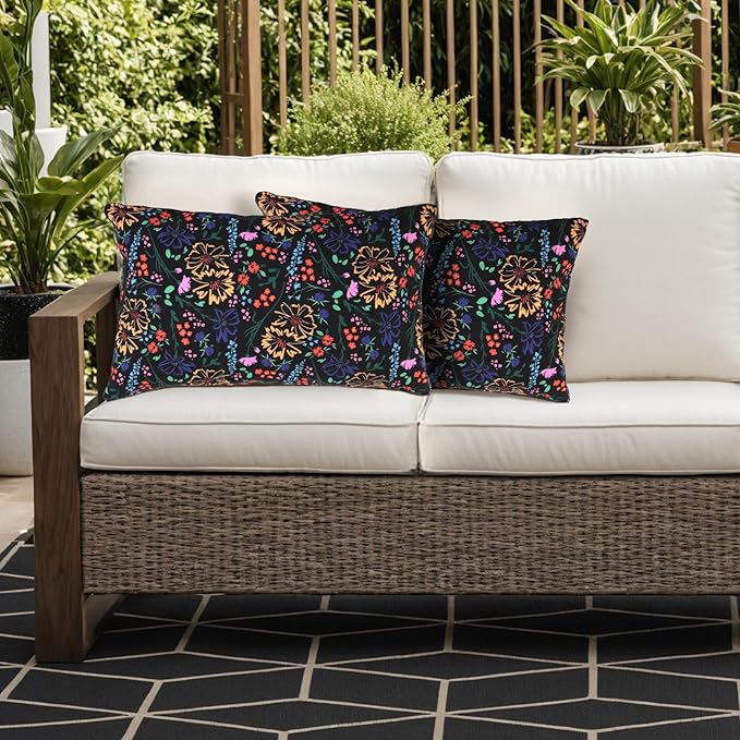idee-home Outdoor Pillows with Inserts Included, Patio Outside Lumbar Pillows Waterproof Set of 2, 12 x 20 inch