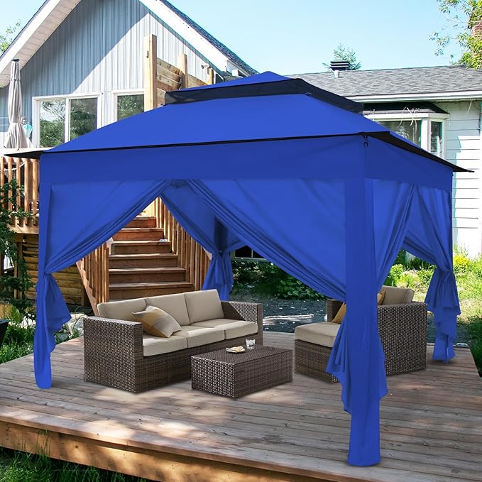 COOS BAY 11x11 Pop-up Instant Gazebo Tent with 4 Sidewalls Outdoor Canopy Shelter with Carry Bag, Stakes and Ropes, Blue