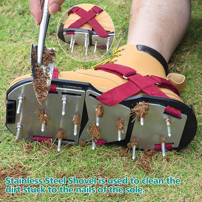 Lawn Aerator Shoes for Grass - Pre-Assembled Grass Aerator Shoes for Lawn - Soil Yard Aerator Tool for Aerating Patio Garden, Red