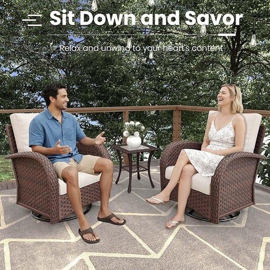 9 Pieces Patio Furniture Sets, Wicker Rattan High Back Outdoor Swivel Rocking Chairs Set with 3-Seat Couch, Ottomans and Side Table