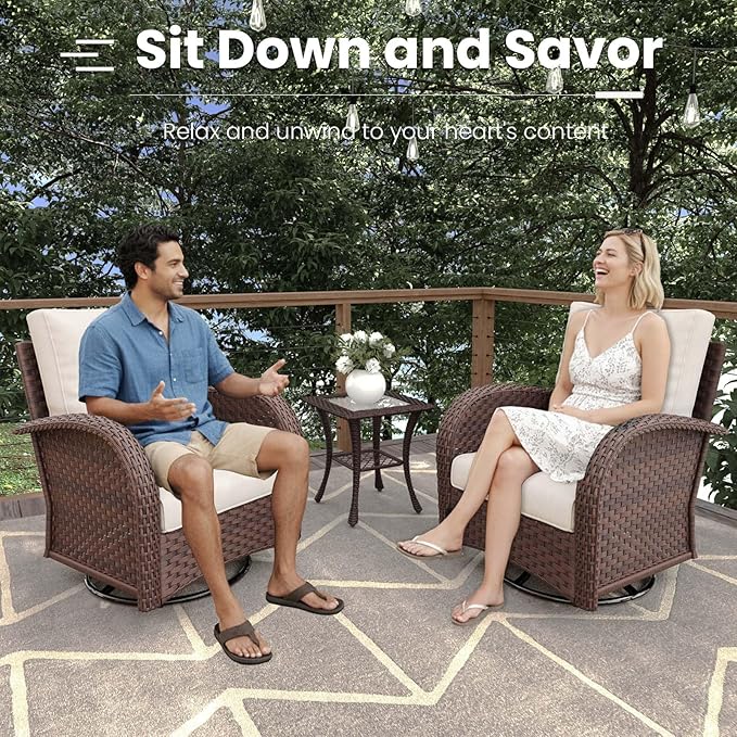 6 Pieces Patio Furniture Sets, Wicker Rattan High Back Outdoor Swivel Rocking Chairs Set with Side Table