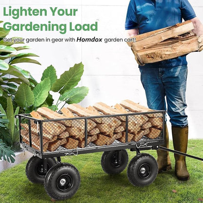 Homdox 660LB Garden Cart on Wheels, Heavy Duty Yard Wagon with 180° Rotating Handle, Mesh Foldable Garden Wagon Outdoor Utility Carts for Camping, Sports, Garden, Beach, Farm, Fishing, Black
