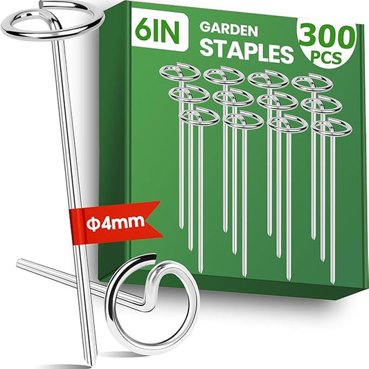 300pcs Landscape Fabric Pins, Bold 8 Gauge Galvanized Steel Garden Staples, Tent Stakes Landscape Fabric Staples Yard Stakes for Decoration Weed Barrier (6in X 300)