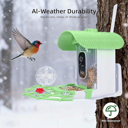 Bird Feeder with Camera, Smart Bird Cam with AI Identify BirdSpecies, Auto Record BirdVideo, Instant Notifications, 2K Video Live Stream Camera with Solar Panel for Birds Lover