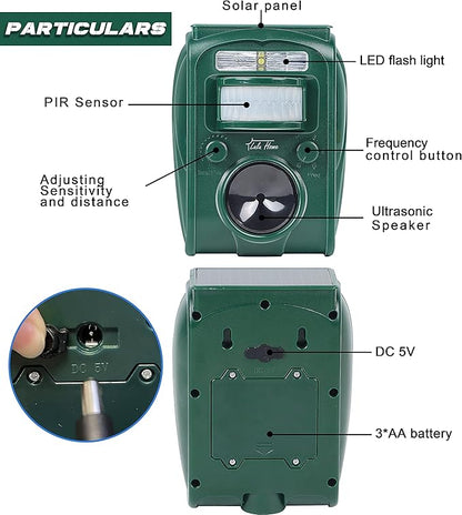 Lulu Home Ultrasonic Animal Repeller, Outdoor Weatherproof Solar Powered Rodent Repeller with Motion Activated Flashing LED Light, Repel Dogs, Cat, Squirrels, Raccoon, Rabbit, Fox & More