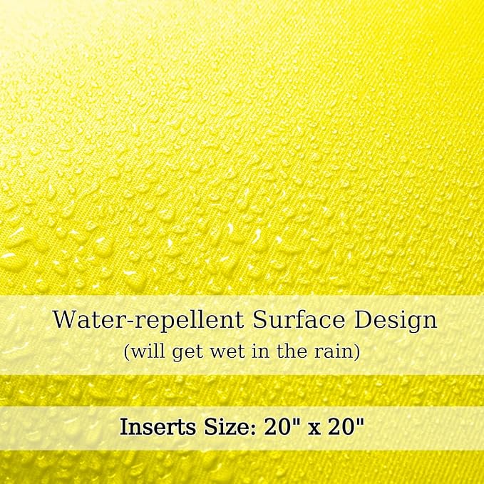 18" x 18" Throw Pillows, Outdoor Waterproof Pillows with Inserts, Square Decorative Pillows for Patio Furniture Garden Couch Sofa Home(Yellow, Set of 4)