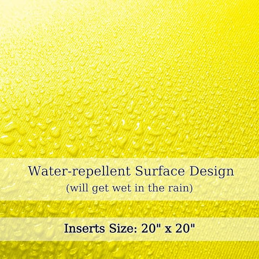 18" x 18" Throw Pillows, Outdoor Waterproof Pillows with Inserts, Square Decorative Pillows for Patio Furniture Garden Couch Sofa Home(Yellow, Set of 4)
