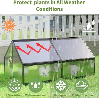 68.7" Raised Garden Bed with Greenhouse Cover, Galvanized Steel Planter Box with Open Bottom Drainage, Dual Use Outdoor Metal Planter for Vegetables Flowers and Herbs