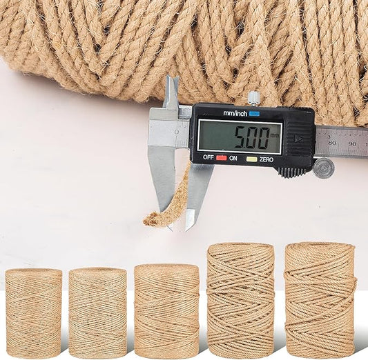 Natural Jute Twine String,Bulk Jute Rope Cord Twine for Crafting Gardening,Roll of Thick and Thin Twine for Gift Wrapping,Brown Decorative Rope,Ornament Twine for Cat Scratch Post (5mm x 328ft)