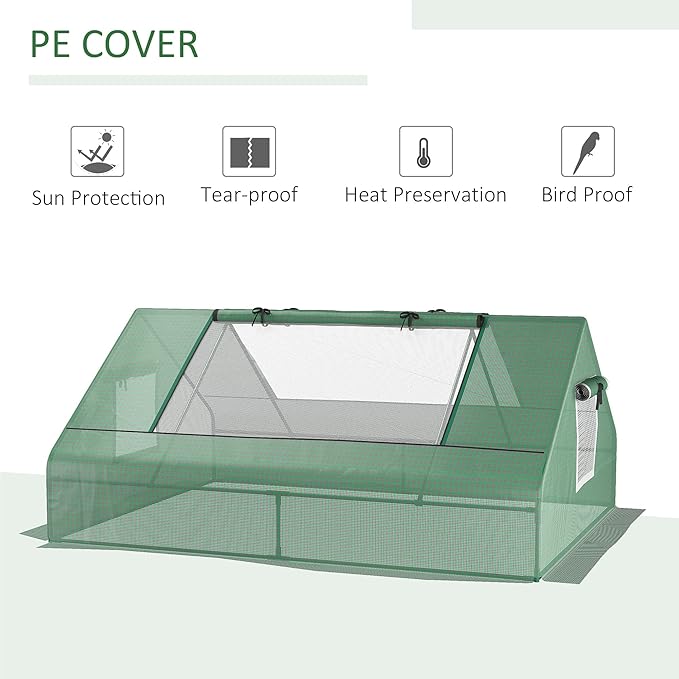 Outsunny 71" x 55" x 32" Mini Greenhouse, Small Green House, Garden Planting Shed, Outdoor Flower Planter Warm House with Zipper Windows and Door, Green